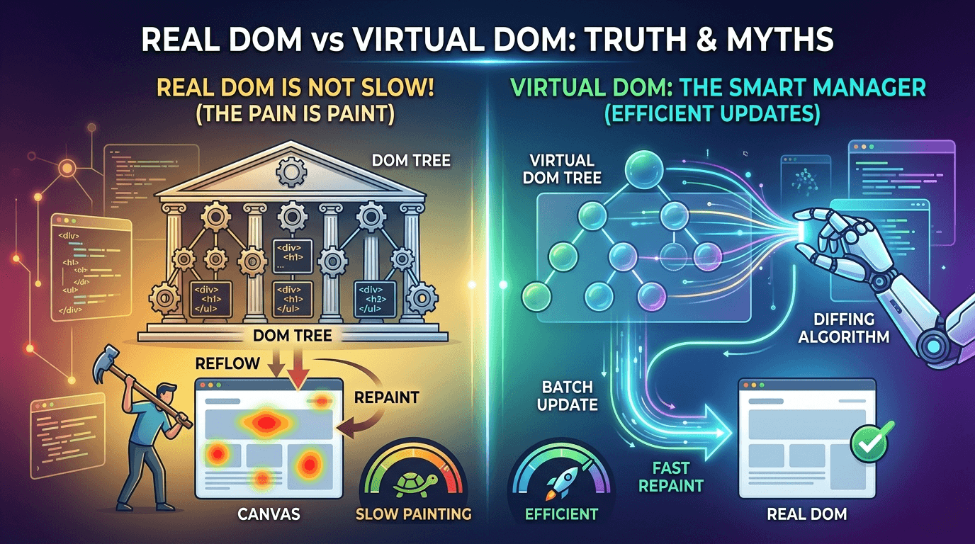 Real DOM কি আসলেই Slow? Virtual DOM এবং Browser Rendering-এর ভেতরের কথা