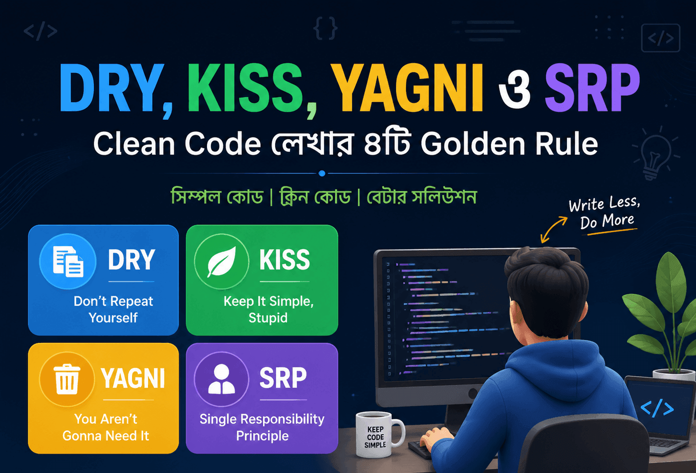 DRY, KISS, YAGNI এবং SRP: Clean Code লেখার ৪টি Golden Rule যা প্রত্যেক Developer-এর জানা উচিত